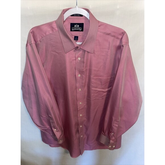 Stafford Dress Shirt Men’s Size Large Pink Long Sleeve Button Up Point Collar - Picture 1 of 12
